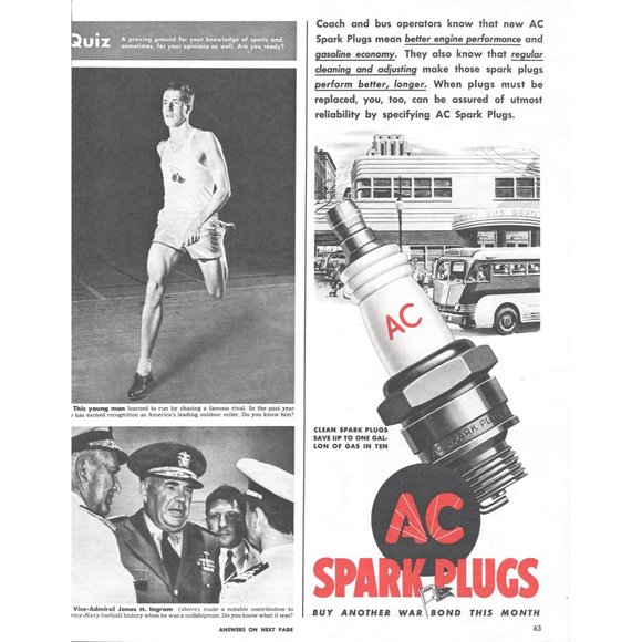 1944 AC Spark Plugs Vintage Print Ad Art Deco Bus Station Greyhound WW2 Wall Art - Picture 2 of 2